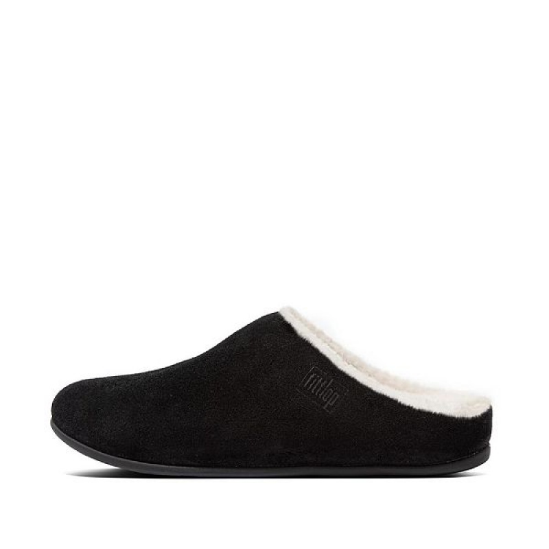 Black Women\'s FitFlop Chrissie Shearling Suede Slippers | 850ZWUPCH