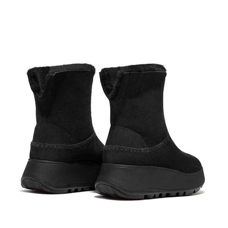 Black Women's FitFlop F-Mode Double Faced Shearling Flatform Boots | 274APVIGX