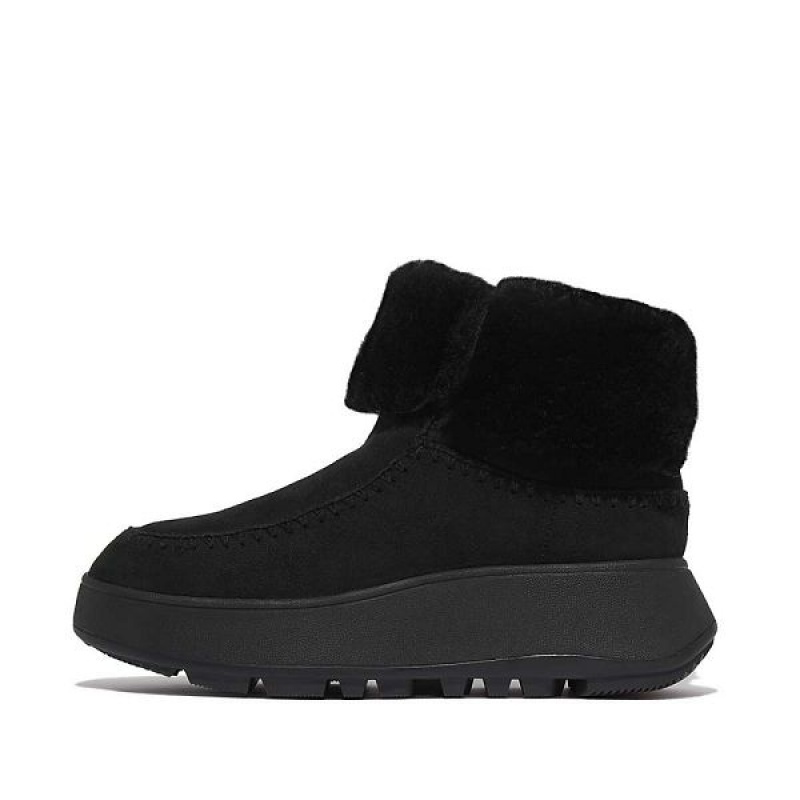 Black Women\'s FitFlop F-Mode Double Faced Shearling Flatform Boots | 274APVIGX