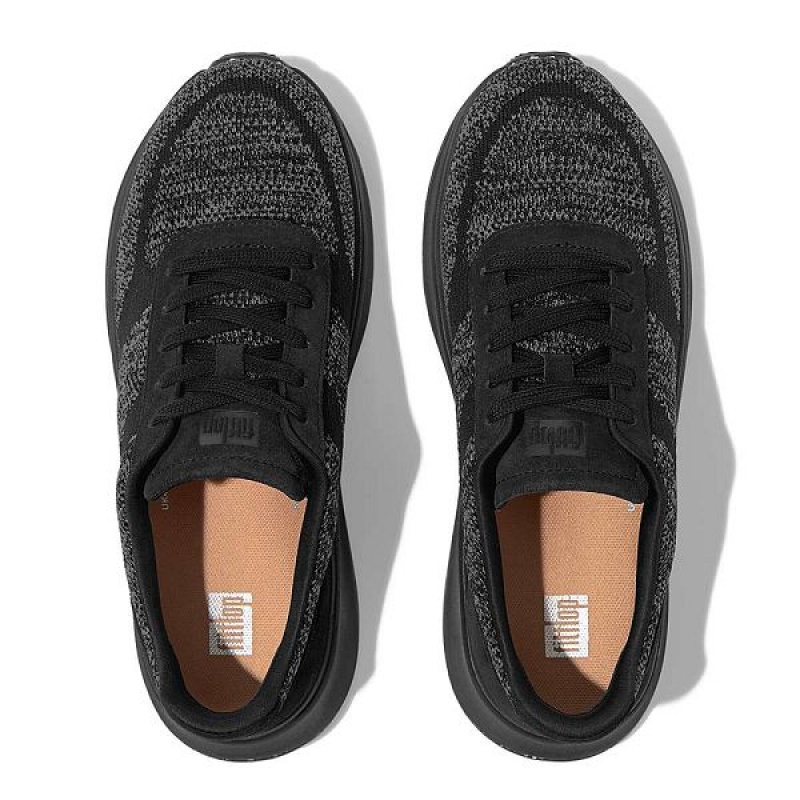 Black Women's FitFlop F-Mode E01 Knit Flatform Sneakers | 143VOXCNP