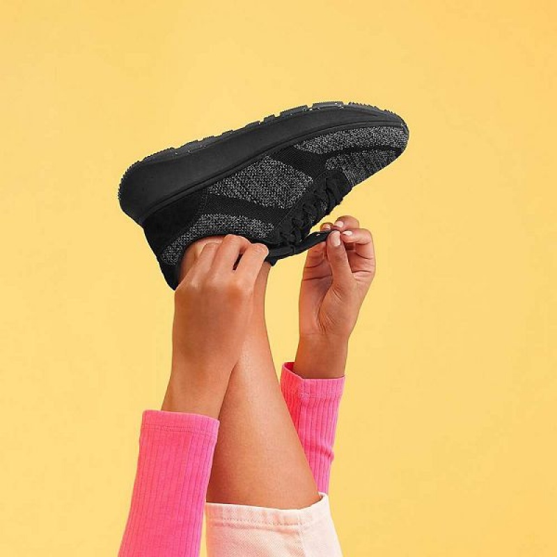 Black Women's FitFlop F-Mode E01 Knit Flatform Sneakers | 143VOXCNP