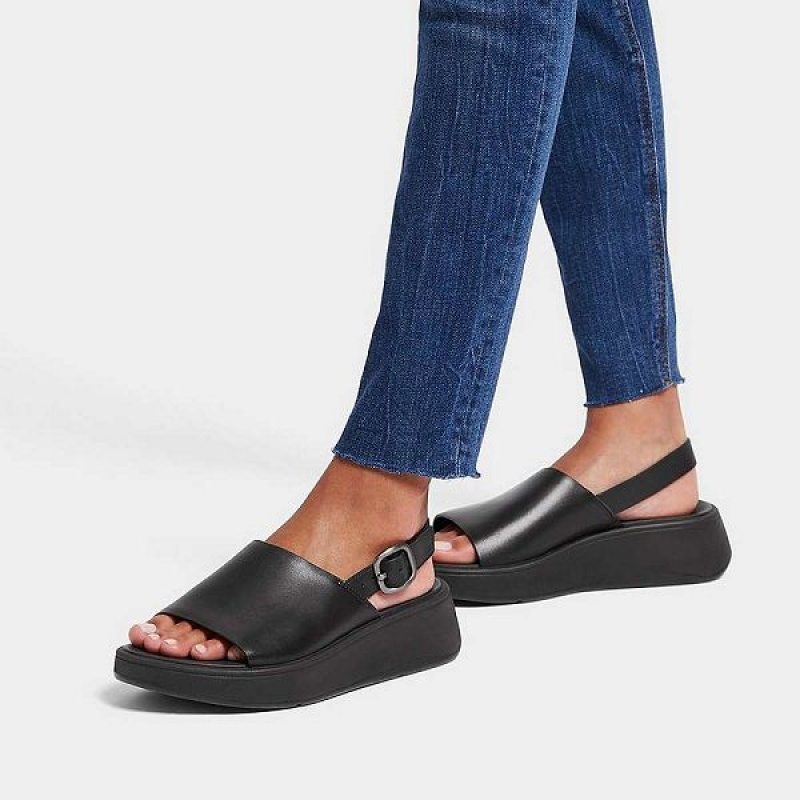 Black Women's FitFlop F-Mode Leather Flatform Back-Strap Sandals | 731EWFQCY