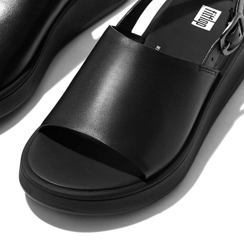 Black Women's FitFlop F-Mode Leather Flatform Back-Strap Sandals | 731EWFQCY