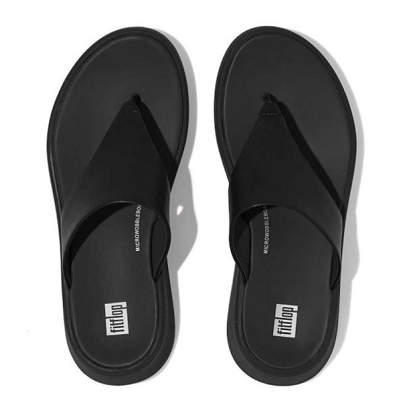 Black Women's FitFlop F-Mode Leather Flatform Toe-Post Sandals | 032MITVZH