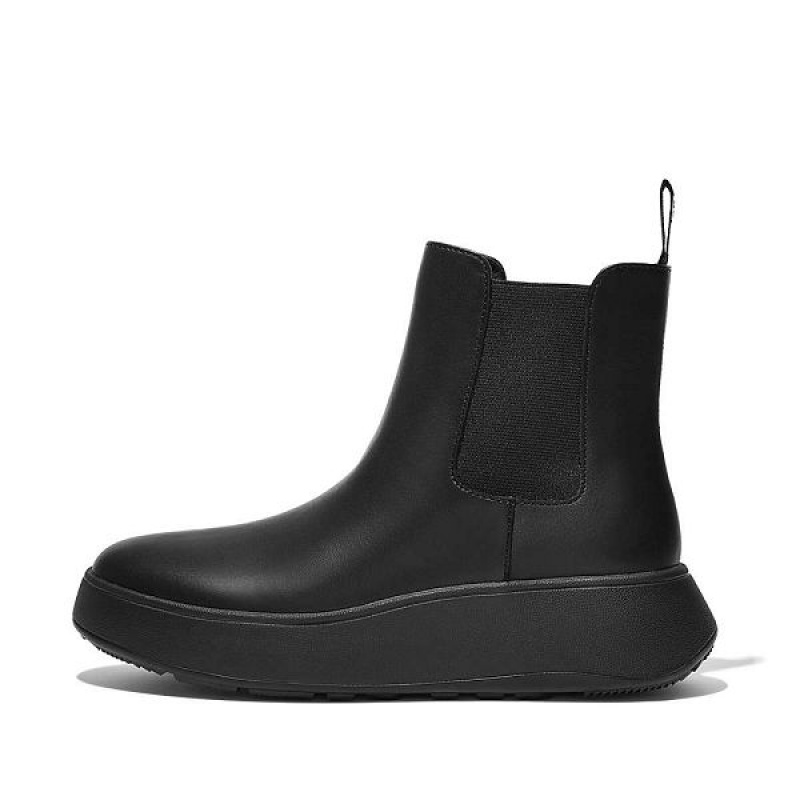 Black Women\'s FitFlop F-Mode Leather Flatform Chelsea Boots | 902FWJVSQ