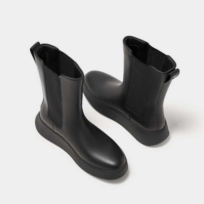 Black Women's FitFlop F-Mode Leather Flatform High Chelsea Boots | 945ZQLOCJ