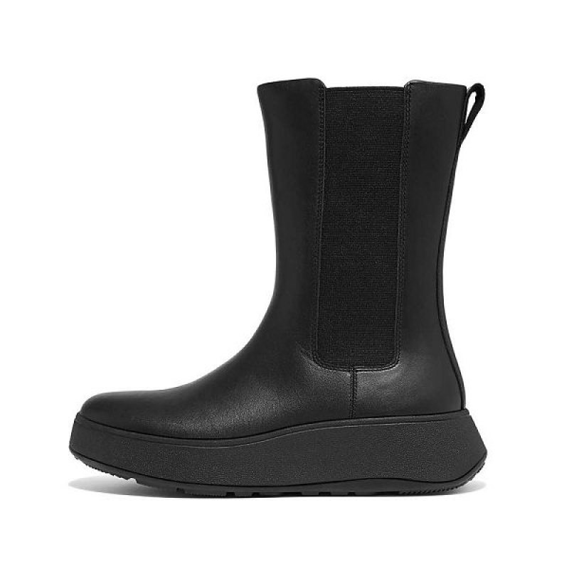 Black Women\'s FitFlop F-Mode Leather Flatform High Chelsea Boots | 945ZQLOCJ