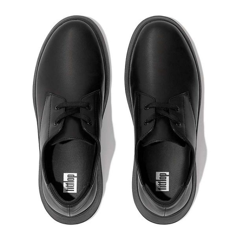 Black Women's FitFlop F-Mode Leather Flatform Lace Up Derby Shoes | 624OSJEZN