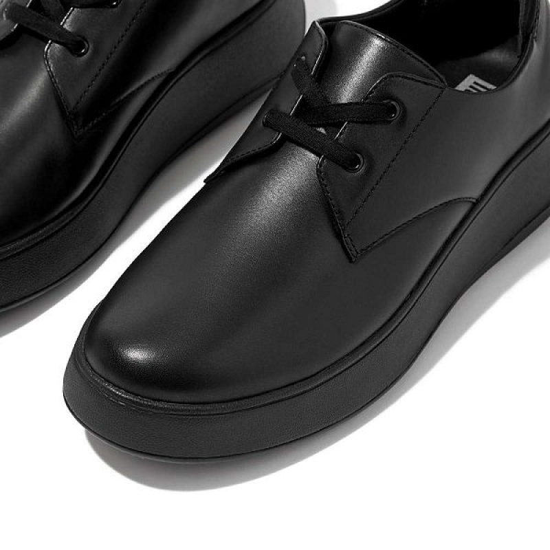 Black Women's FitFlop F-Mode Leather Flatform Lace Up Derby Shoes | 624OSJEZN