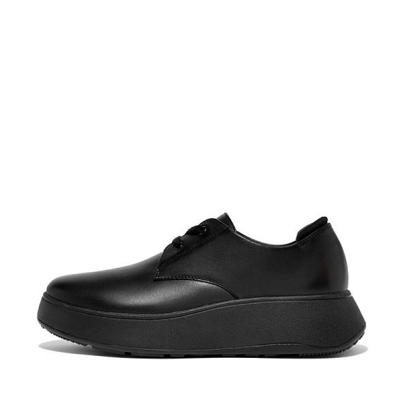 Black Women\'s FitFlop F-Mode Leather Flatform Lace Up Derby Shoes | 624OSJEZN