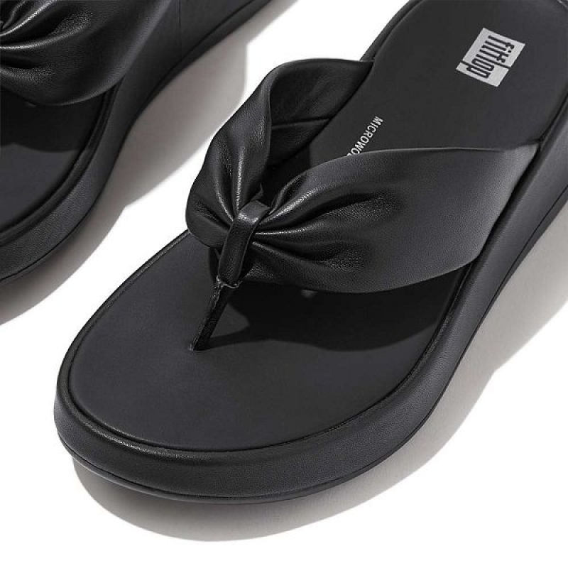 Black Women's FitFlop F-Mode Leather Twist Flatform Toe-Post Sandals | 167IYQPVG