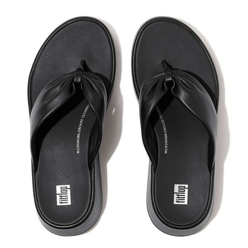 Black Women's FitFlop F-Mode Leather Twist Flatform Toe-Post Sandals | 167IYQPVG