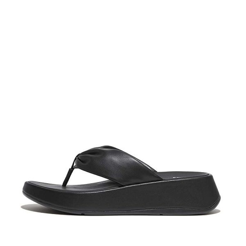 Black Women\'s FitFlop F-Mode Leather Twist Flatform Toe-Post Sandals | 167IYQPVG