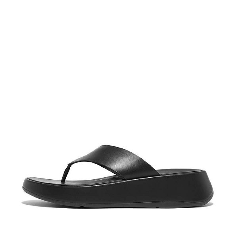 Black Women\'s FitFlop F-Mode Luxe Leather Flatform Toe-Post Sandals | 178PQAWFS