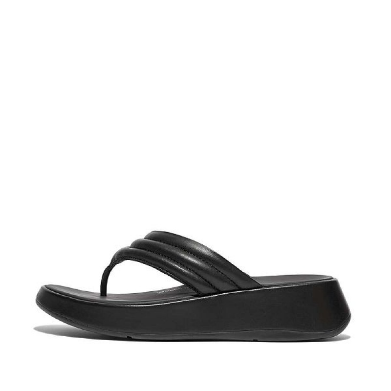 Black Women\'s FitFlop F-Mode Padded Leather Flatform Toe-Post Sandals | 894FTKPEV