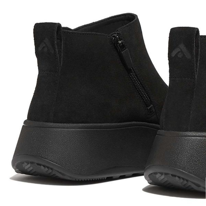 Black Women's FitFlop F-Mode Suede Flatform Zip Ankle Boots | 503YZMWIJ