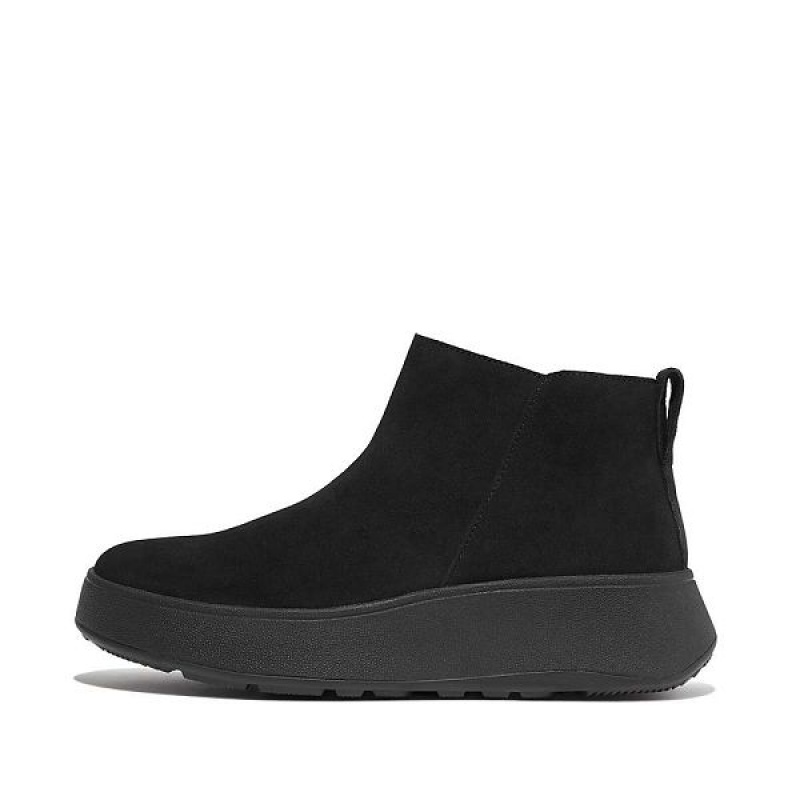 Black Women\'s FitFlop F-Mode Suede Flatform Zip Ankle Boots | 503YZMWIJ