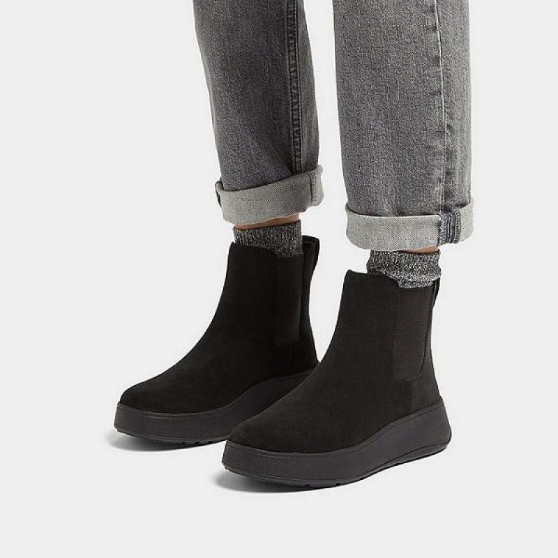 Black Women's FitFlop F-Mode Suede Flatform Chelsea Boots | 846KPAVEM