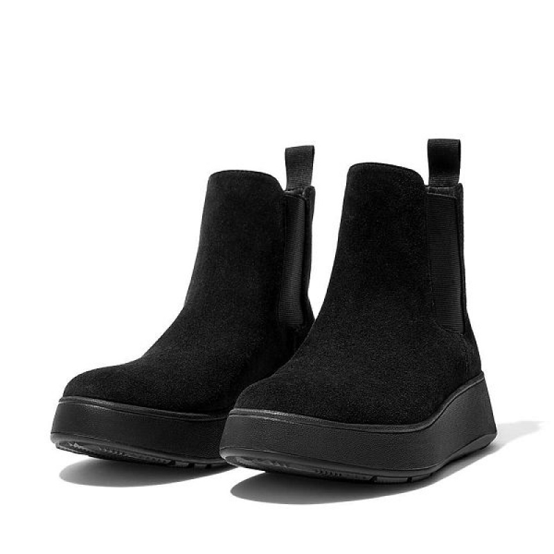 Black Women's FitFlop F-Mode Suede Flatform Chelsea Boots | 846KPAVEM