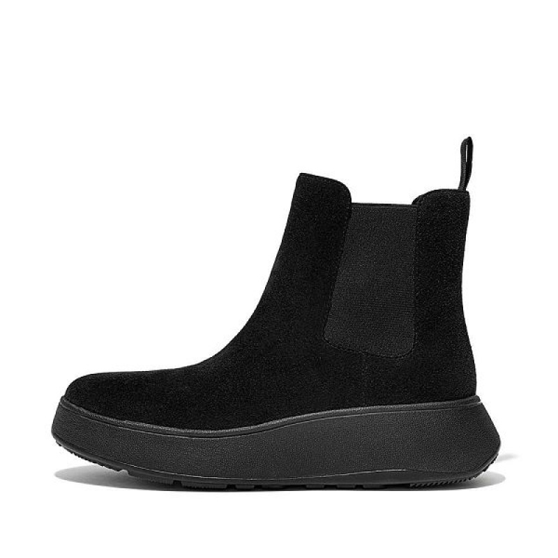 Black Women\'s FitFlop F-Mode Suede Flatform Chelsea Boots | 846KPAVEM