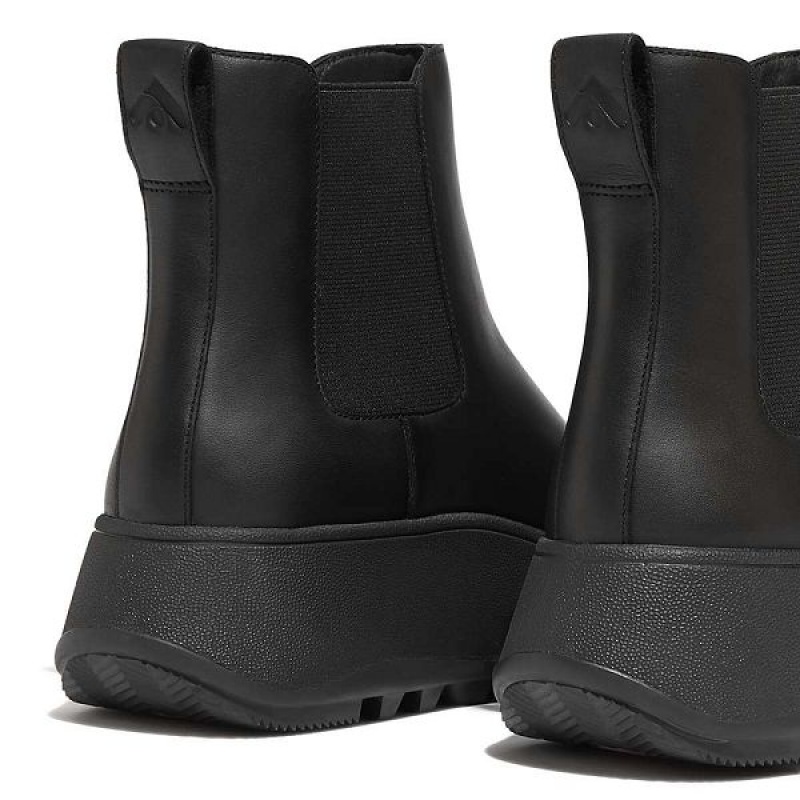 Black Women's FitFlop F-Mode Waterproof Leather Flatform Chelsea Boots | 547JUQYVI