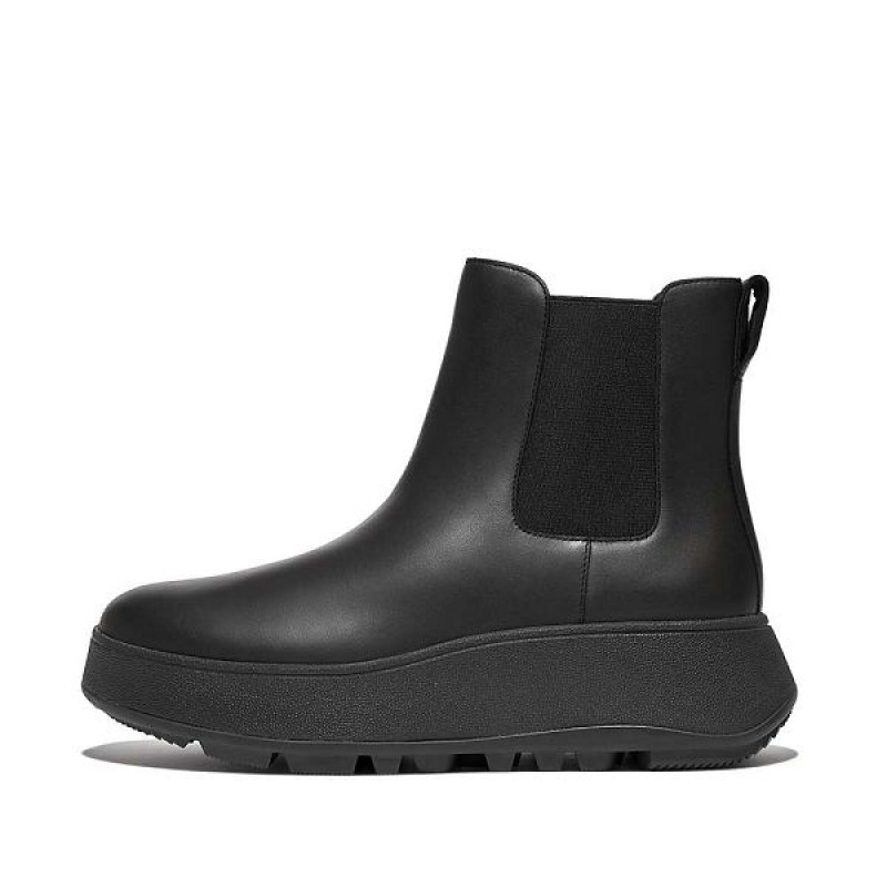 Black Women\'s FitFlop F-Mode Waterproof Leather Flatform Chelsea Boots | 547JUQYVI