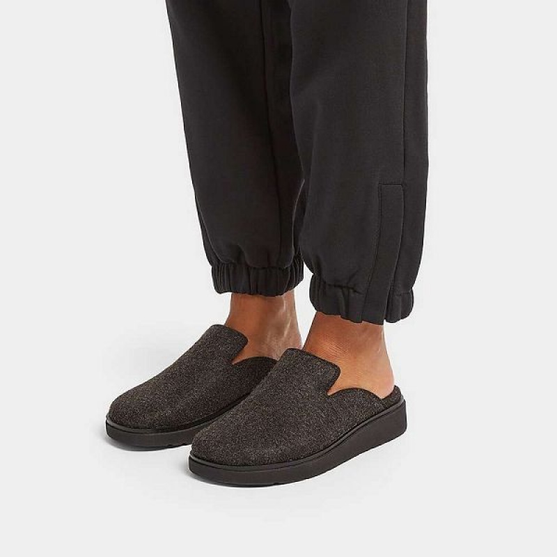 Black Women's FitFlop Gen-Ff E01 Felt Mules | 865GSKZIV