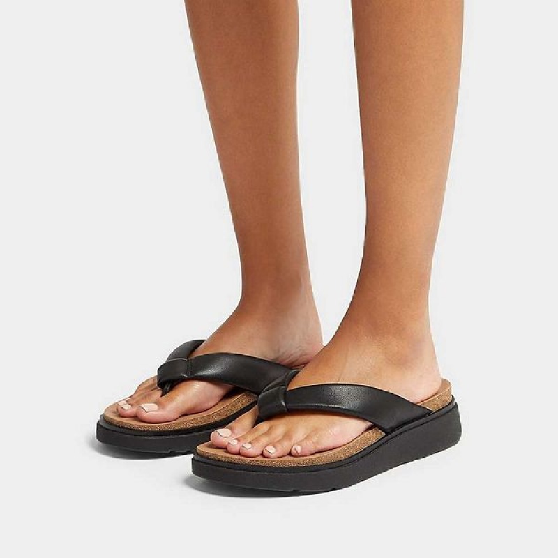 Black Women's FitFlop Gen-Ff Padded Strap Leather Toe-Post Sandals | 786ADGCSK