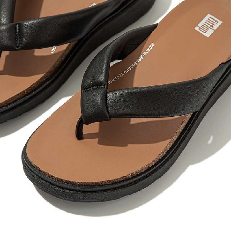 Black Women's FitFlop Gen-Ff Padded Strap Leather Toe-Post Sandals | 786ADGCSK