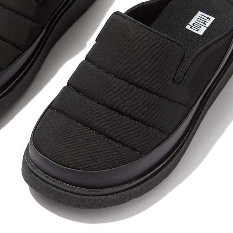 Black Women's FitFlop Gen-Ff Water Resistant Fabric Leather Mules | 795YEKPDQ