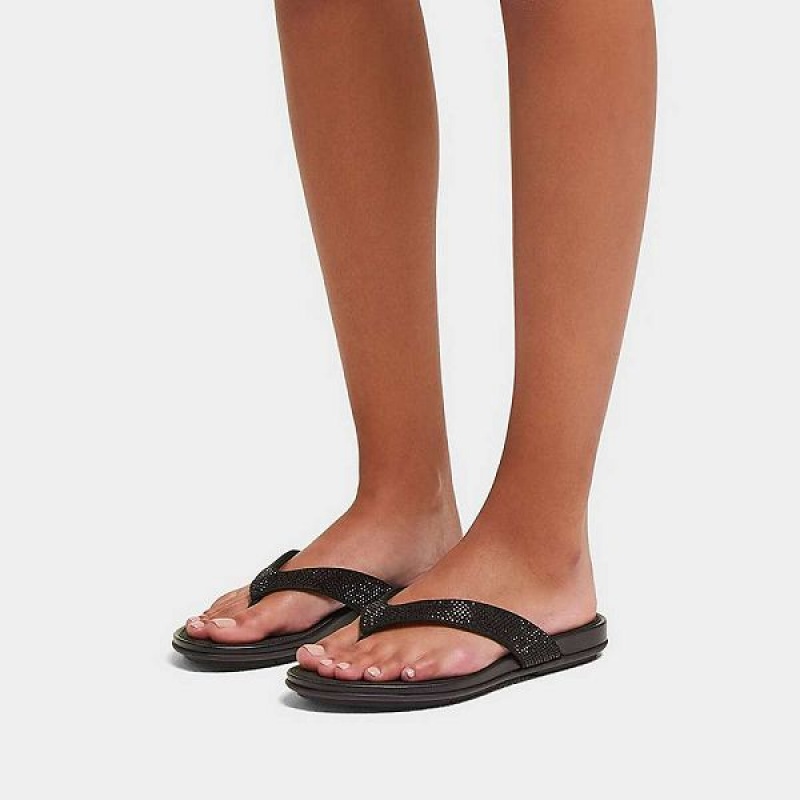 Black Women's FitFlop Gracie Crystal Flip Flops | 264QUZPJL