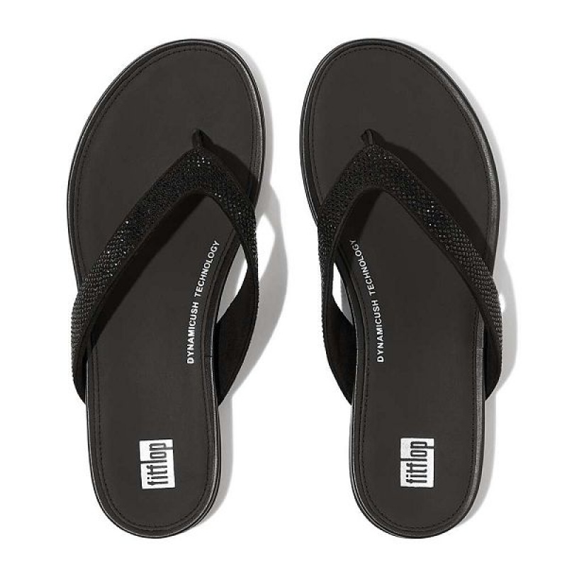 Black Women's FitFlop Gracie Crystal Flip Flops | 264QUZPJL