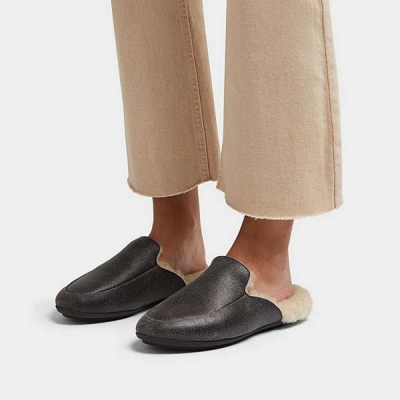 Black Women's FitFlop Gracie Double Faced Shearling Leather Mules | 035FLGIVK