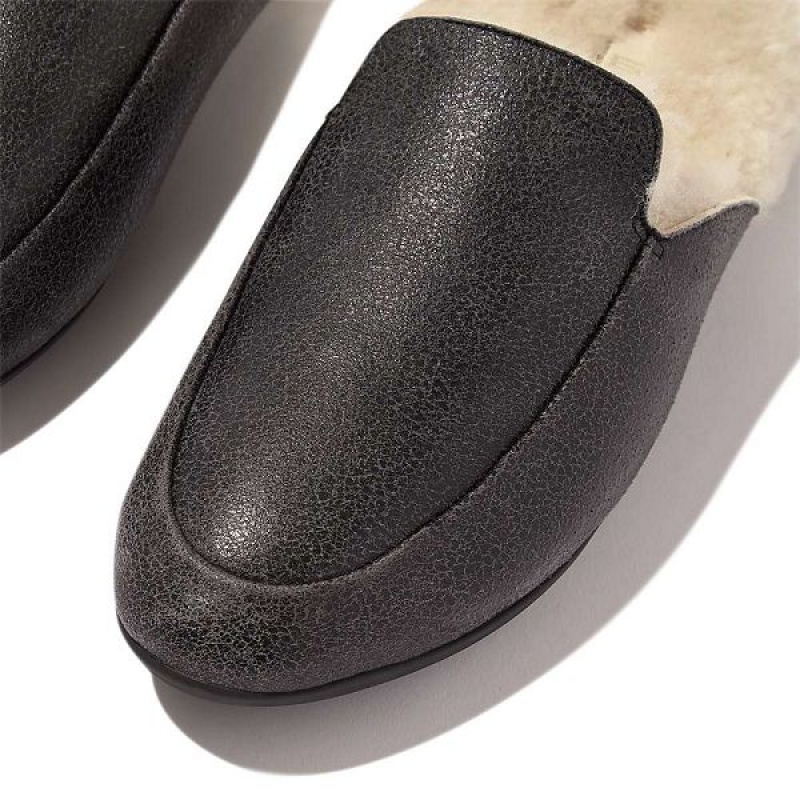 Black Women's FitFlop Gracie Double Faced Shearling Leather Mules | 035FLGIVK