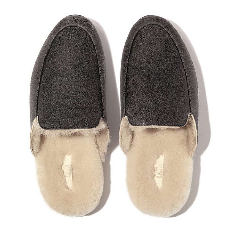 Black Women's FitFlop Gracie Double Faced Shearling Leather Mules | 035FLGIVK