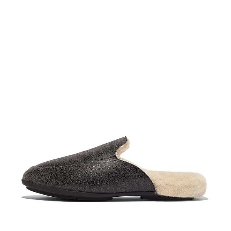 Black Women\'s FitFlop Gracie Double Faced Shearling Leather Mules | 035FLGIVK