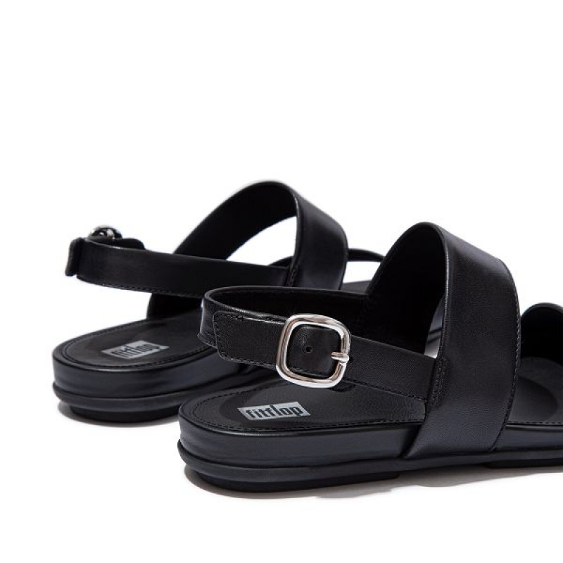 Black Women's FitFlop Gracie Leather Back-Strap Sandals | 045ECMFDQ