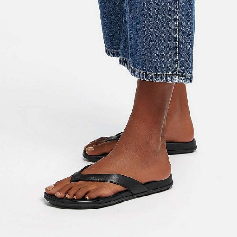 Black Women's FitFlop Gracie Leather Flip Flops | 548UOSINZ