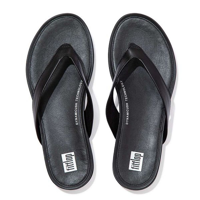 Black Women's FitFlop Gracie Leather Flip Flops | 548UOSINZ