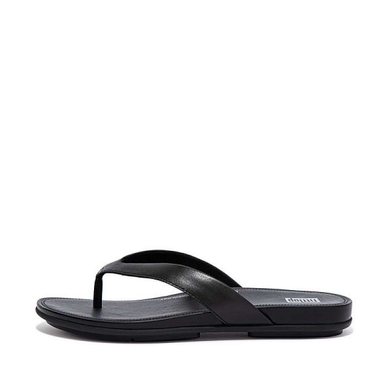 Black Women\'s FitFlop Gracie Leather Flip Flops | 548UOSINZ