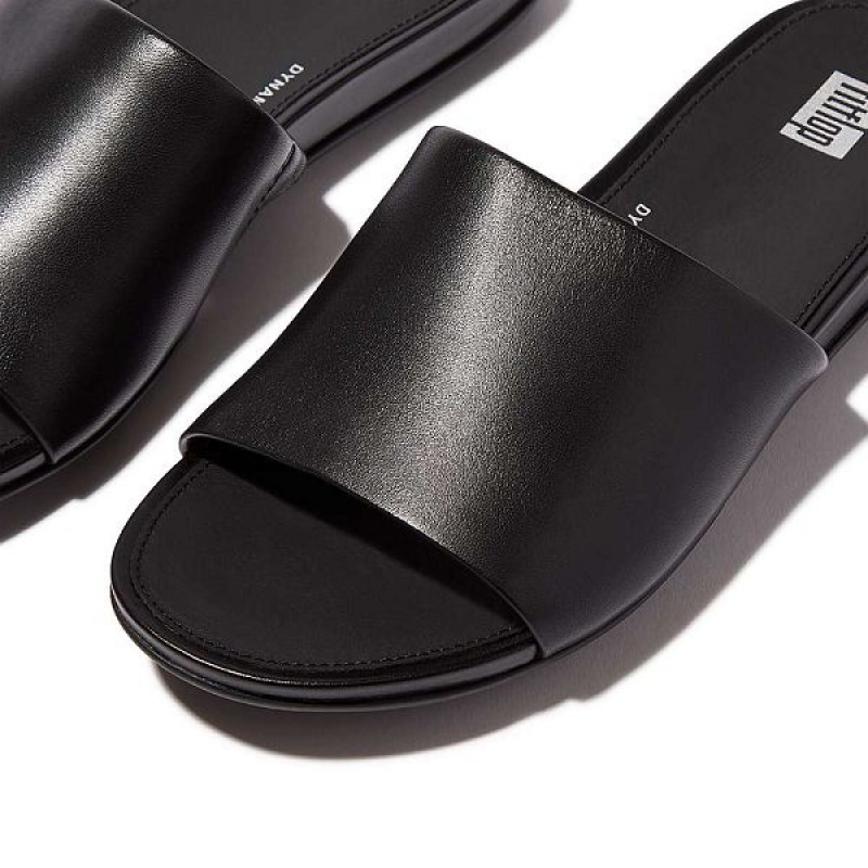 Black Women's FitFlop Gracie Leather Slides | 458BCSWHY