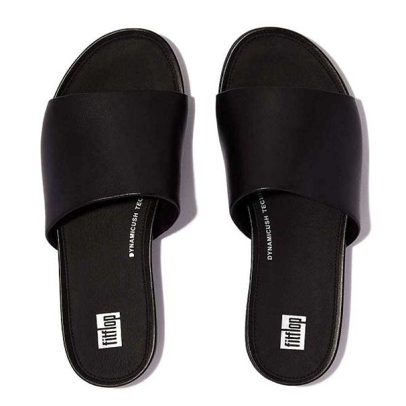 Black Women's FitFlop Gracie Leather Slides | 458BCSWHY