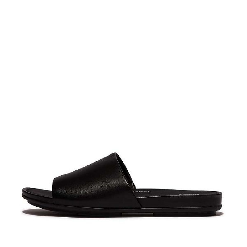 Black Women\'s FitFlop Gracie Leather Slides | 458BCSWHY