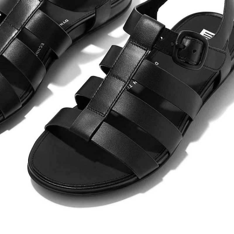 Black Women's FitFlop Gracie Matt Buckle Leather Fisherman Sandals | 069EIDLTP