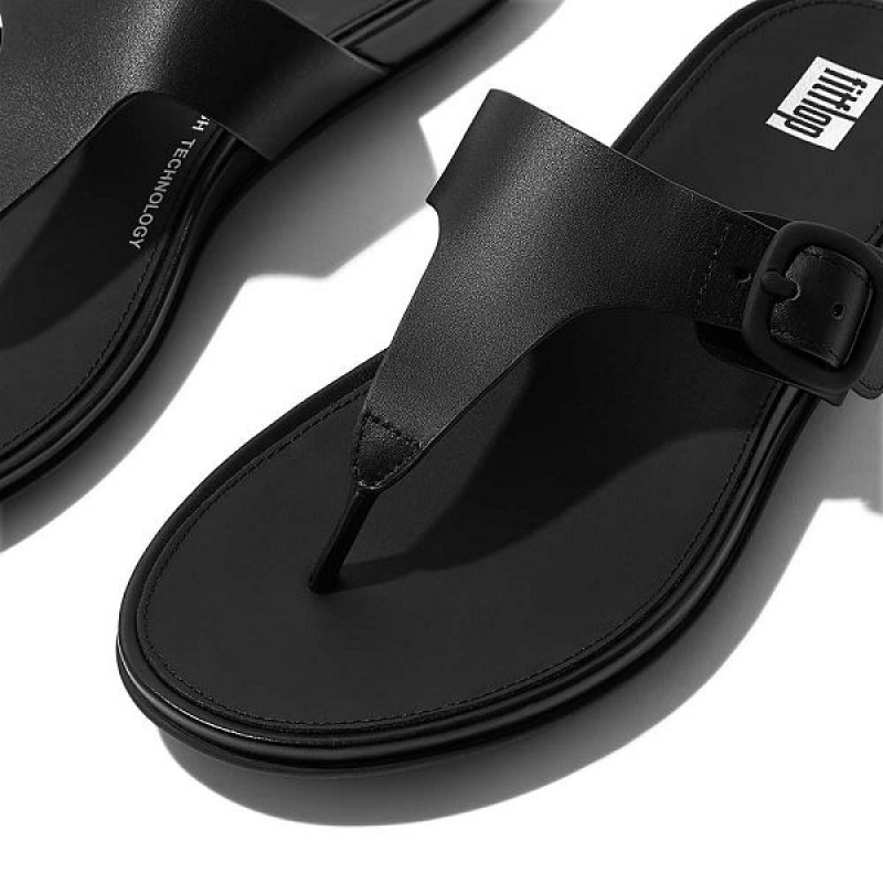 Black Women's FitFlop Gracie Matt Buckle Leather Toe-Post Sandals | 562IMVTLG