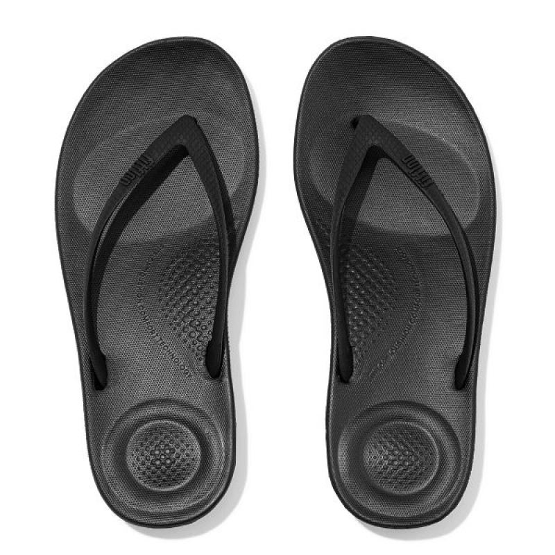 Black Women's FitFlop Iqushion Ergonomic Flip Flops | 431EVJABL