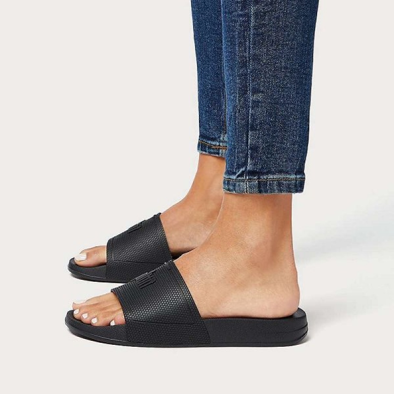 Black Women's FitFlop Iqushion Pool Slides | 106VEXYAO