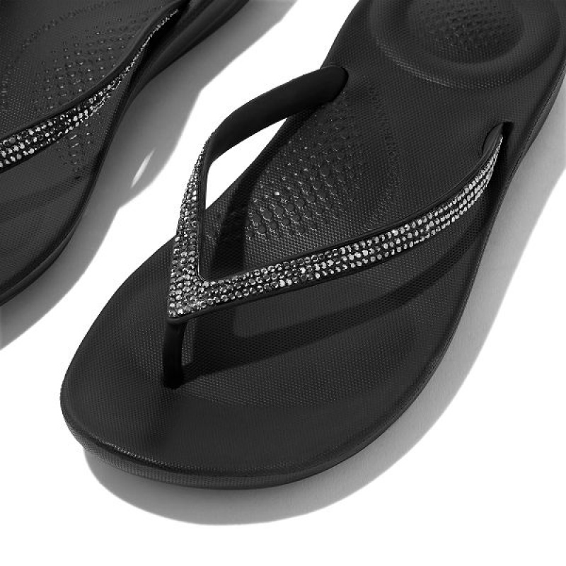 Black Women's FitFlop Iqushion Sparkle Ergonomic Flip Flops | 631YLMUJG