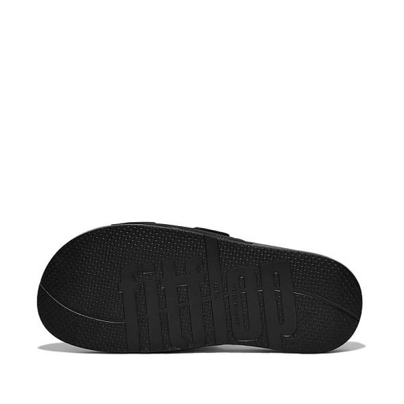 Black Women's FitFlop Iqushion Two Bar Buckle Slides | 163OFJYZQ