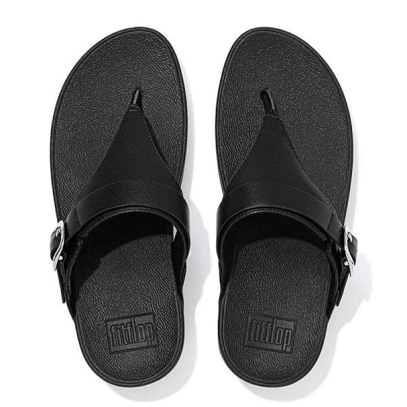 Black Women's FitFlop Lulu Adjustable Leather Toe-Posts Sandals | 784PIDYSU